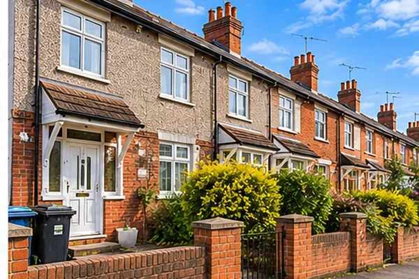Illustrative UK pebbledash terrace